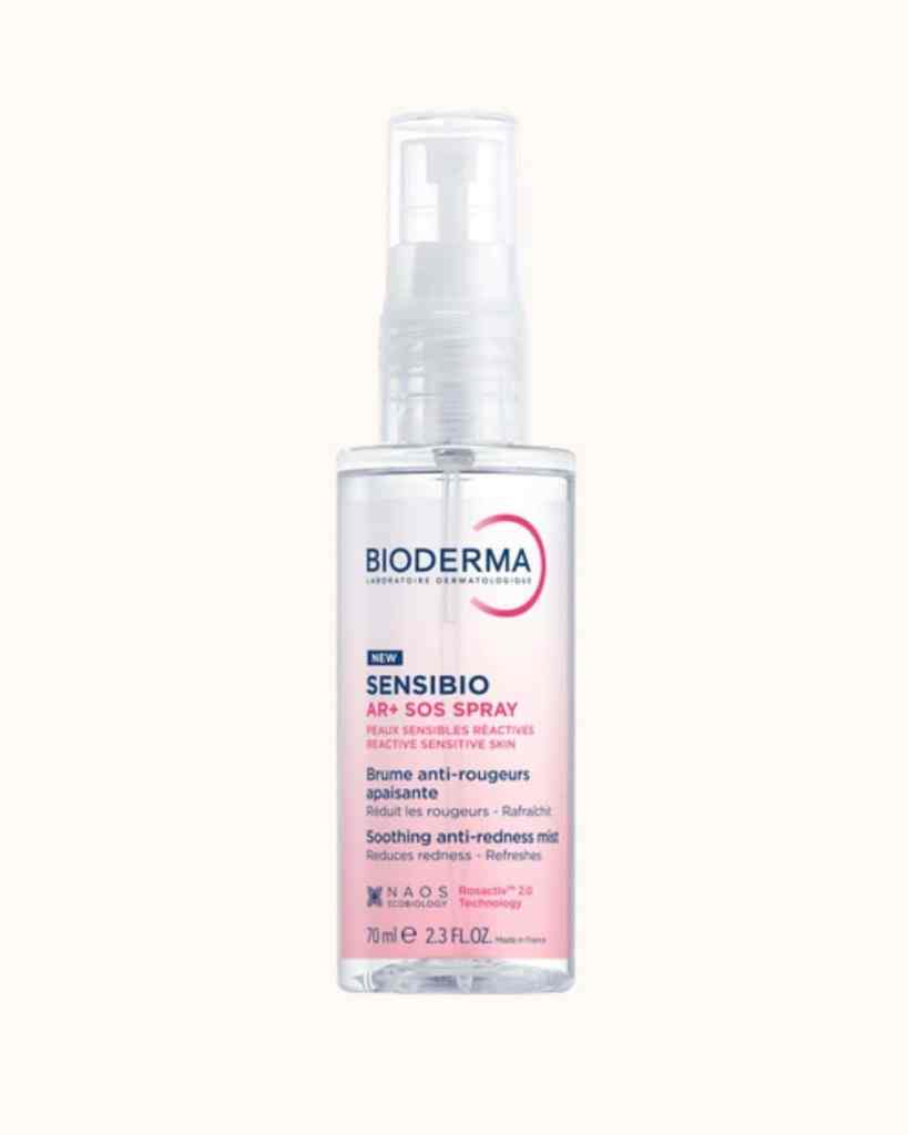 Hydrating Bioderma Sensibio AR+ SOS Spray for sensitive, redness-prone skin with soothing technology.