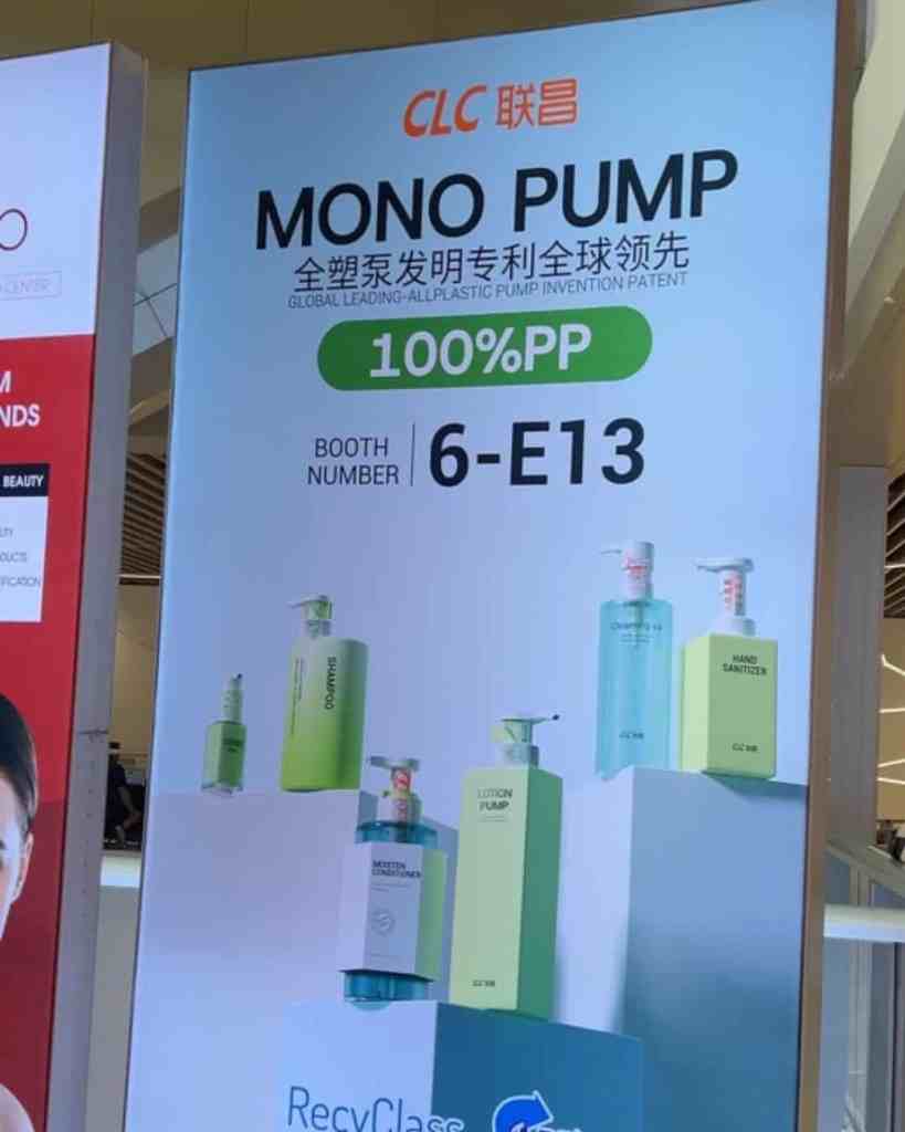 Sustainable plastic pump display at White Rabbit Social event.