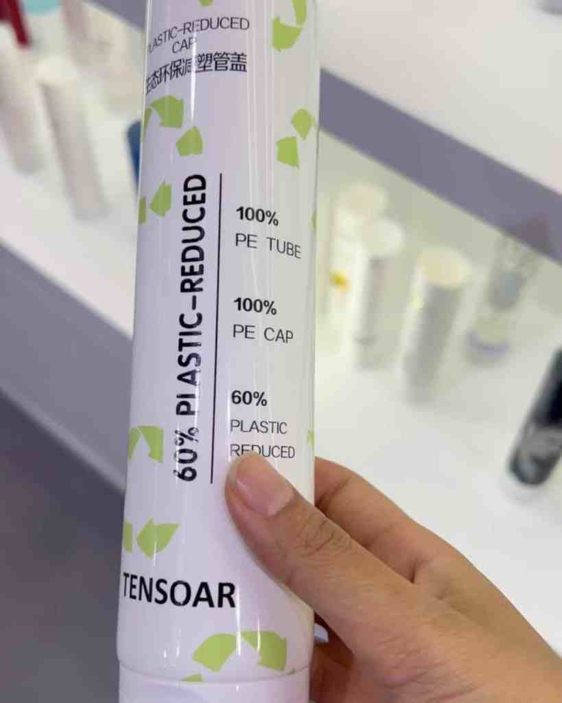 Eco-friendly plastic reduction tube with PE caps and bottles for sustainable branding.