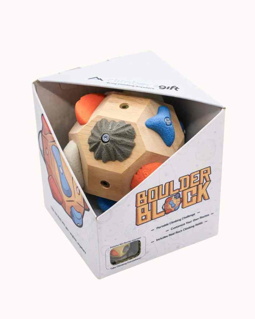 Bright climbing toy with assorted holds and wood component, perfect for beginners.