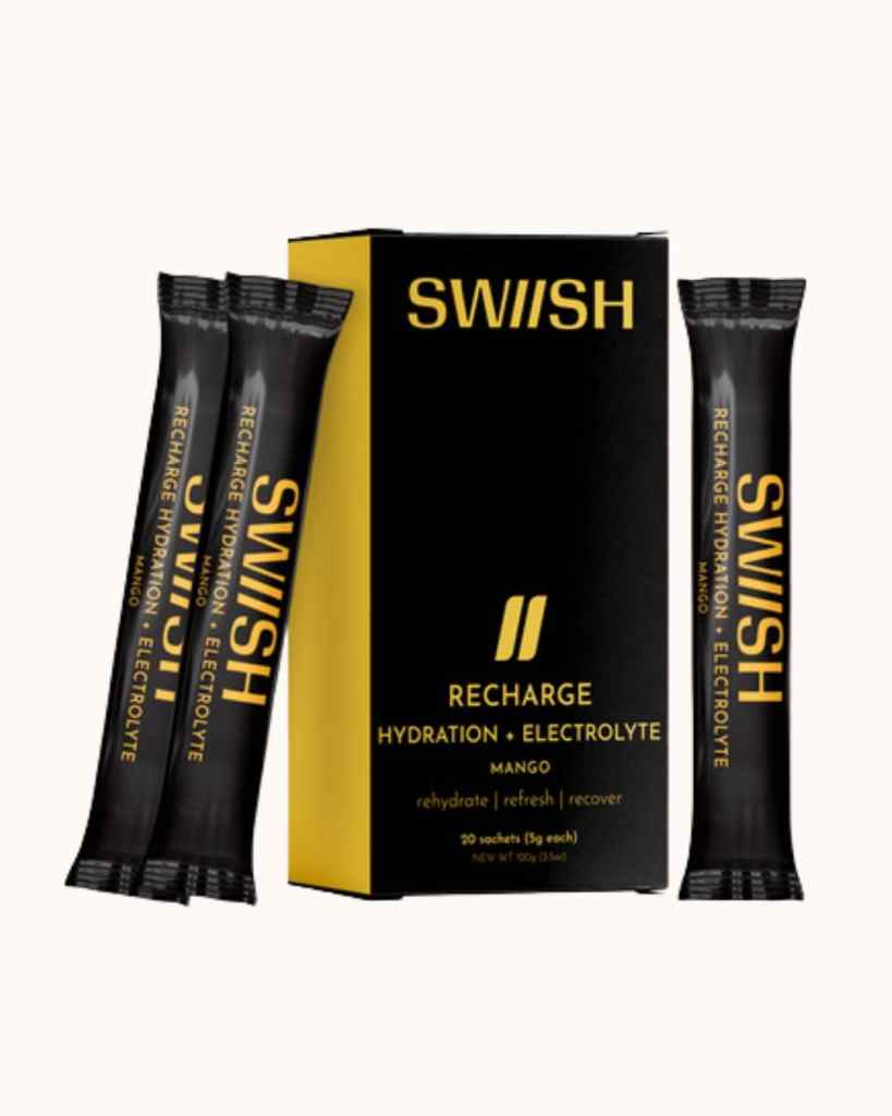 Electrolyte sachets with mango flavour designed for hydration, energy boost, and recovery, ideal for active lifestyles.