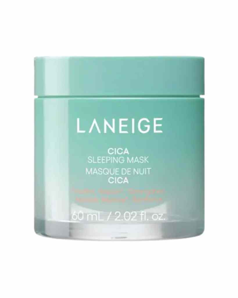 Relaxing teal skincare jar of Laneige Cica Sleeping Mask for nourishing and calming skin during sleep.