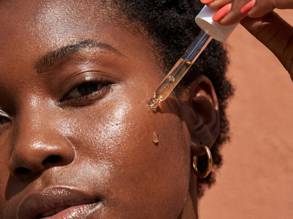 a beautiful black woman applying a hydrating serum on her face, list of best serums for skin struggling with hydration