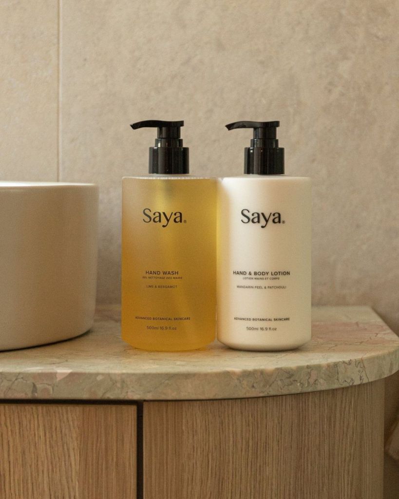 Saya Skincare Shower Essentials hand wash and body lotion set