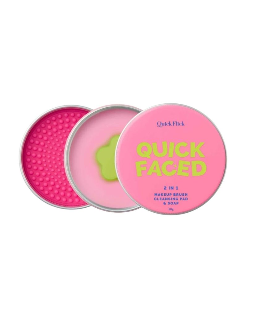 Quickface 2-in-1 makeup brush cleansing pad and soap