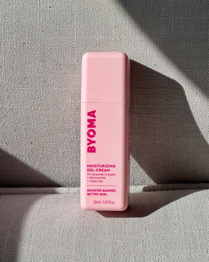 BYOMA Moisturizing Gel-Cream in pink packaging, a lightweight gel moisturiser for oily skin